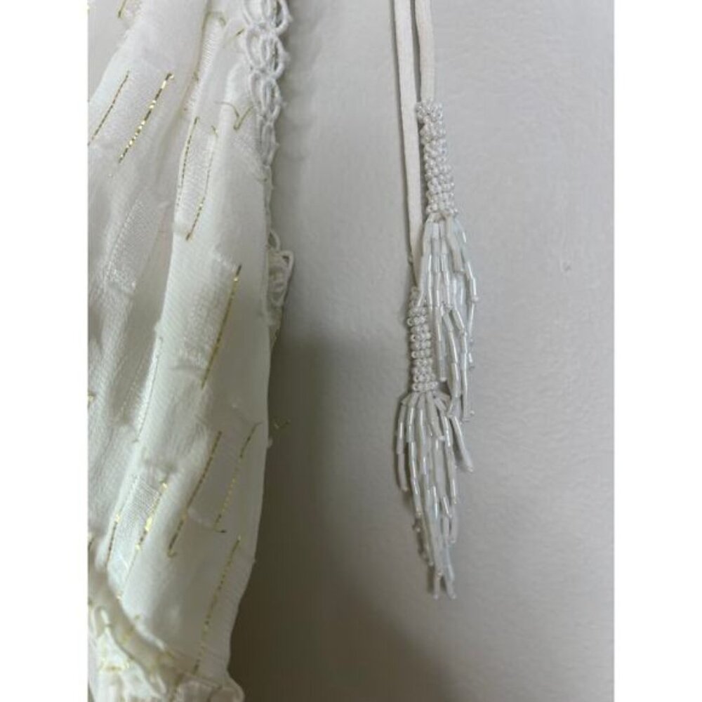 Rococo Sand Fil Coupe Tiered Eyelets Metallic Lace Mini Dress White Size: XS - Picture 7 of 9